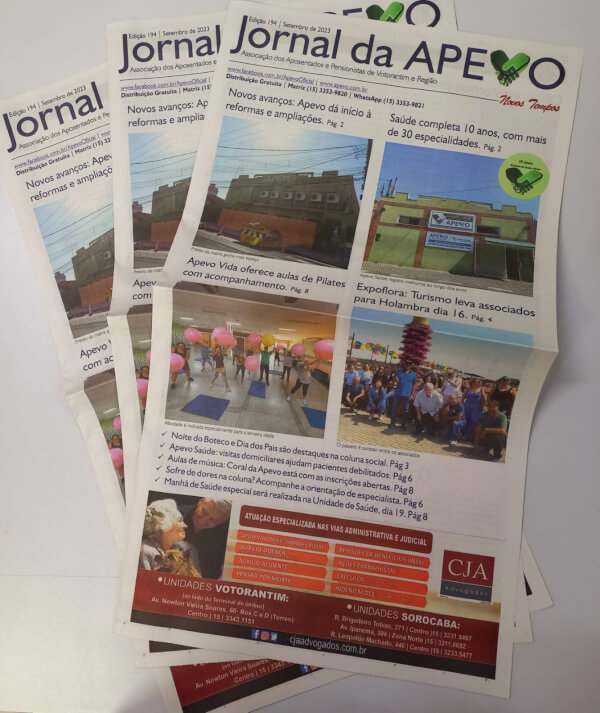 Edição de setembro do Jornal da Apevo está disponível aos associados